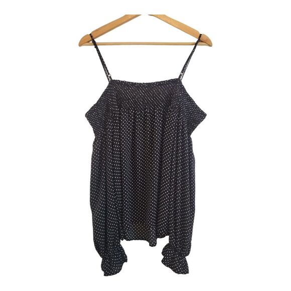 Ultra Flirt by Ikeddi Juniors' Smocked Cold-Shoulder Top Black Dot XL RW35459 - Picture 11 of 11